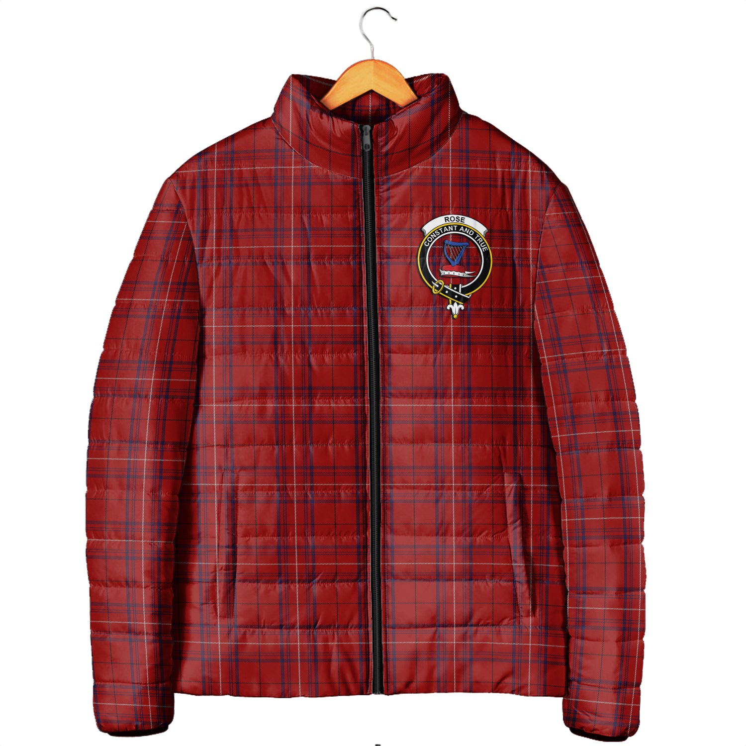 Rose of Kilravock Tartan Padded Jacket with Family Crest Men's Padded Jacket - Tartan Vibes Clothing