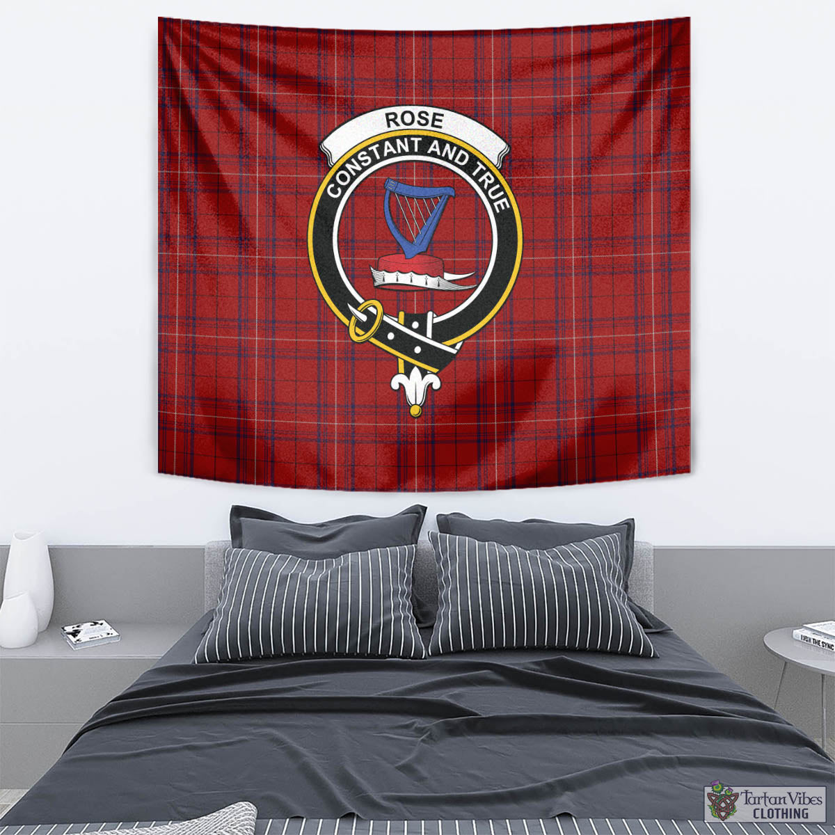 Tartan Vibes Clothing Rose of Kilravock Tartan Tapestry Wall Hanging and Home Decor for Room with Family Crest