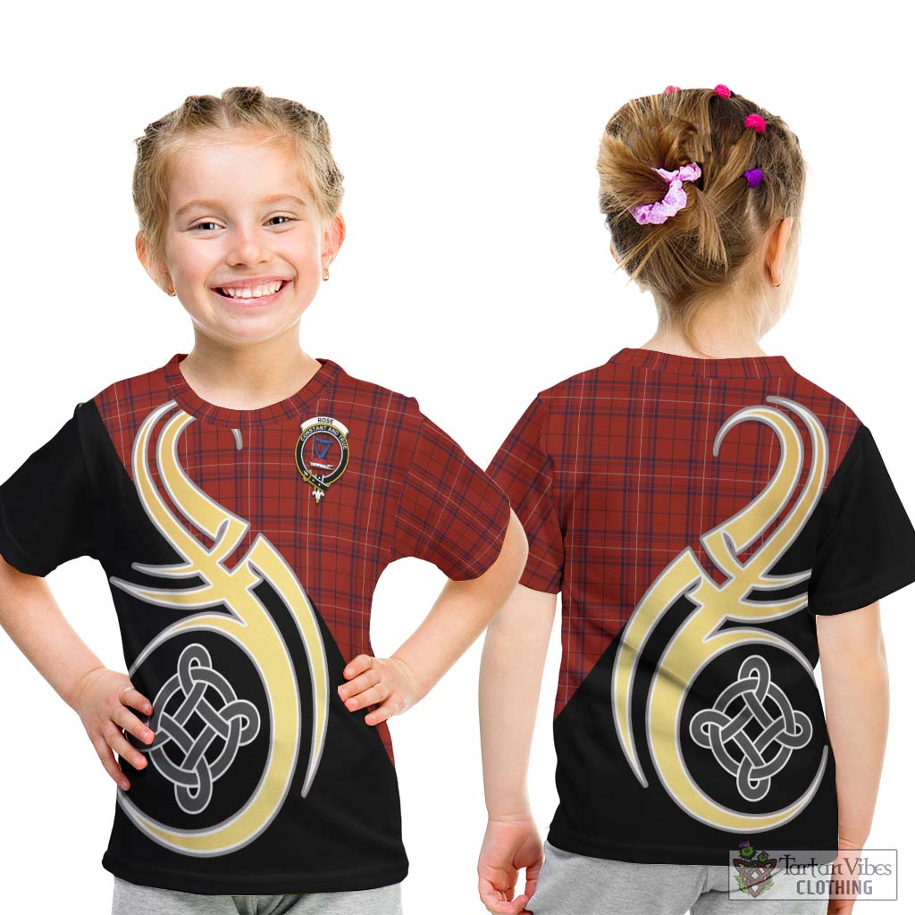 Tartan Vibes Clothing Rose of Kilravock Tartan Kid T-Shirt with Family Crest and Celtic Symbol Style
