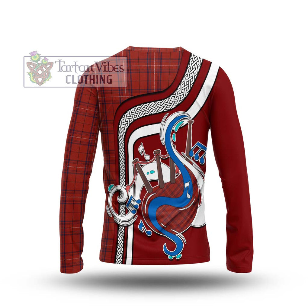 Tartan Vibes Clothing Rose of Kilravock Tartan Long Sleeve T-Shirt with Epic Bagpipe Style