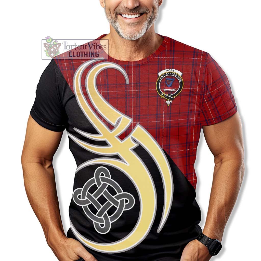 Tartan Vibes Clothing Rose of Kilravock Tartan T-Shirt with Family Crest and Celtic Symbol Style