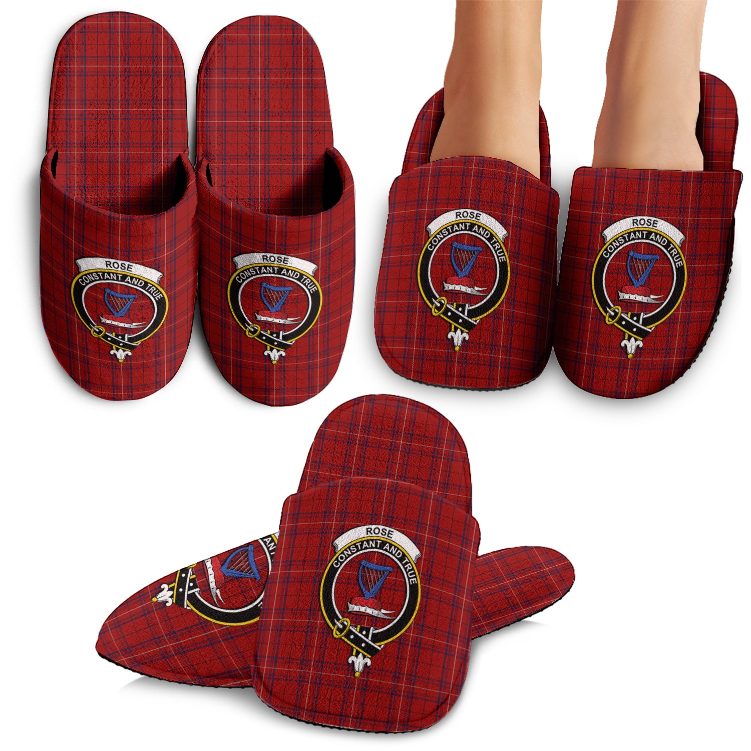 Rose of Kilravock Tartan Home Slippers with Family Crest - Tartan Vibes Clothing