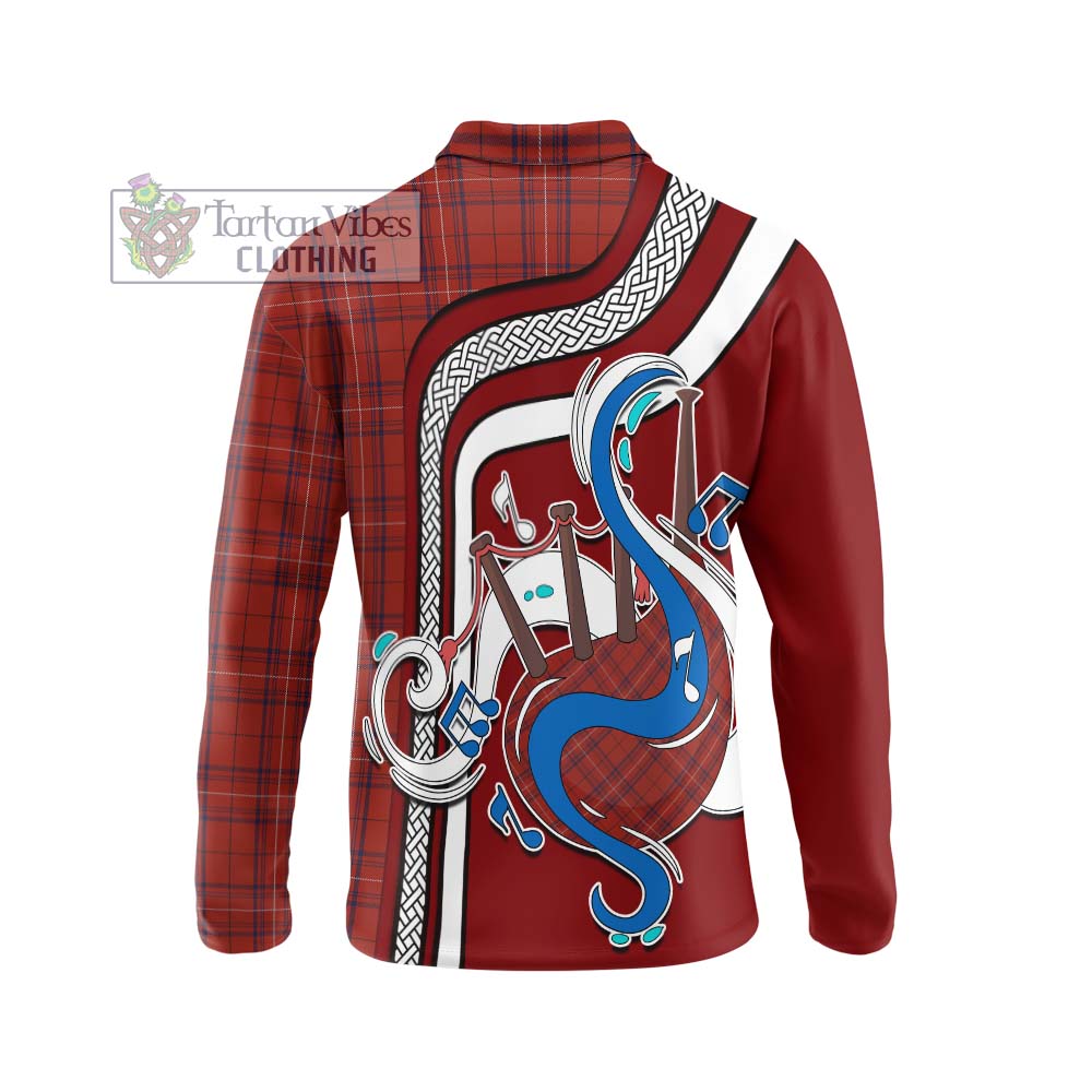 Tartan Vibes Clothing Rose of Kilravock Tartan Long Sleeve Polo Shirt with Epic Bagpipe Style