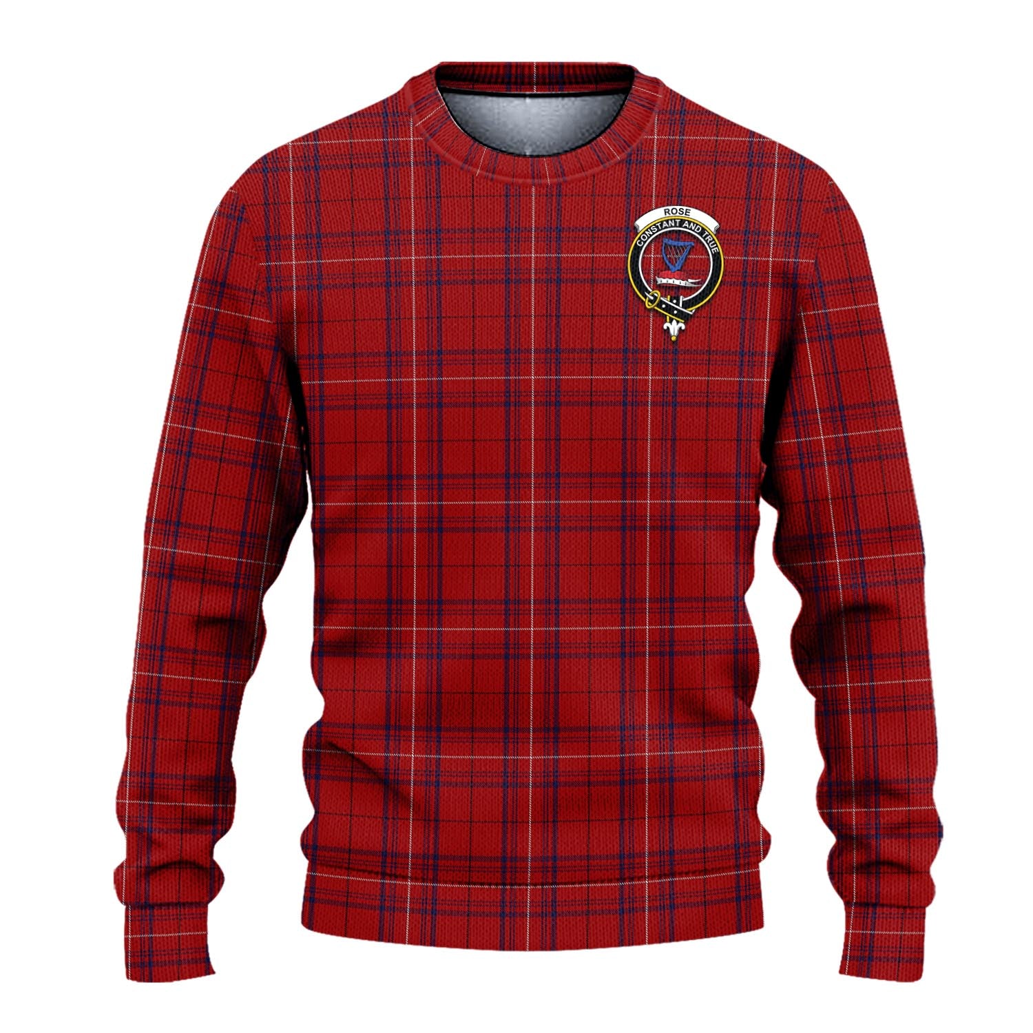 Rose of Kilravock Tartan Knitted Sweater with Family Crest - Tartanvibesclothing