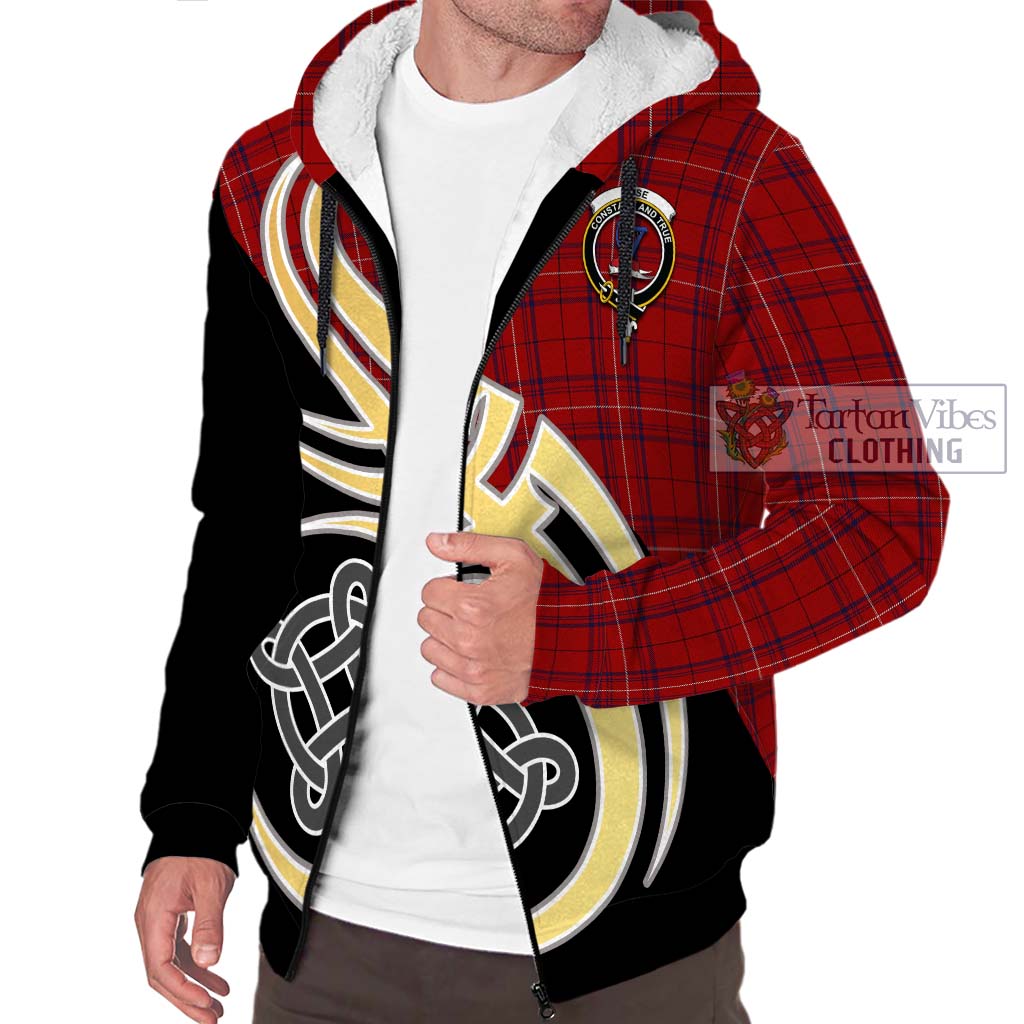 Tartan Vibes Clothing Rose of Kilravock Tartan Sherpa Hoodie with Family Crest and Celtic Symbol Style