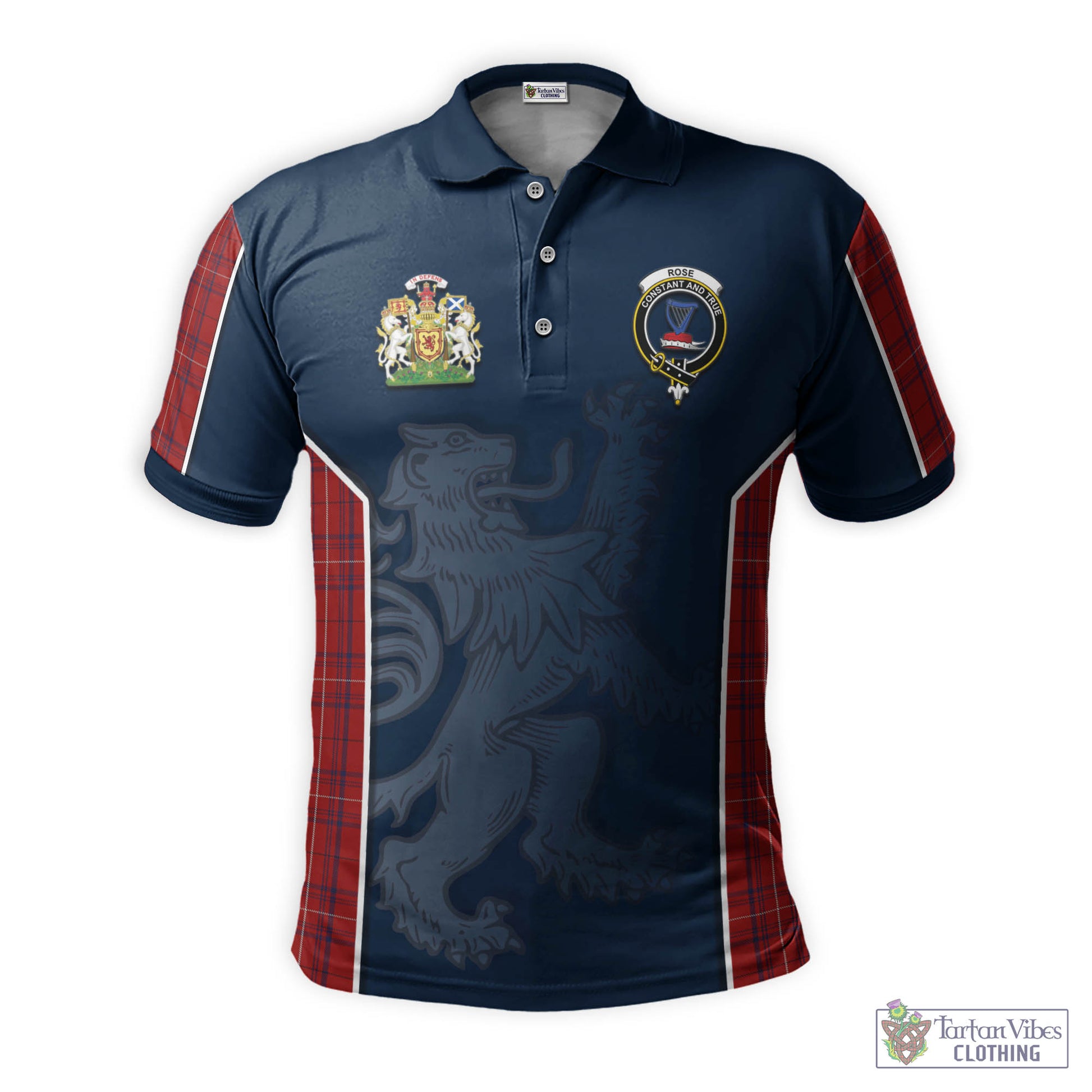 Tartan Vibes Clothing Rose of Kilravock Tartan Men's Polo Shirt with Family Crest and Lion Rampant Vibes Sport Style