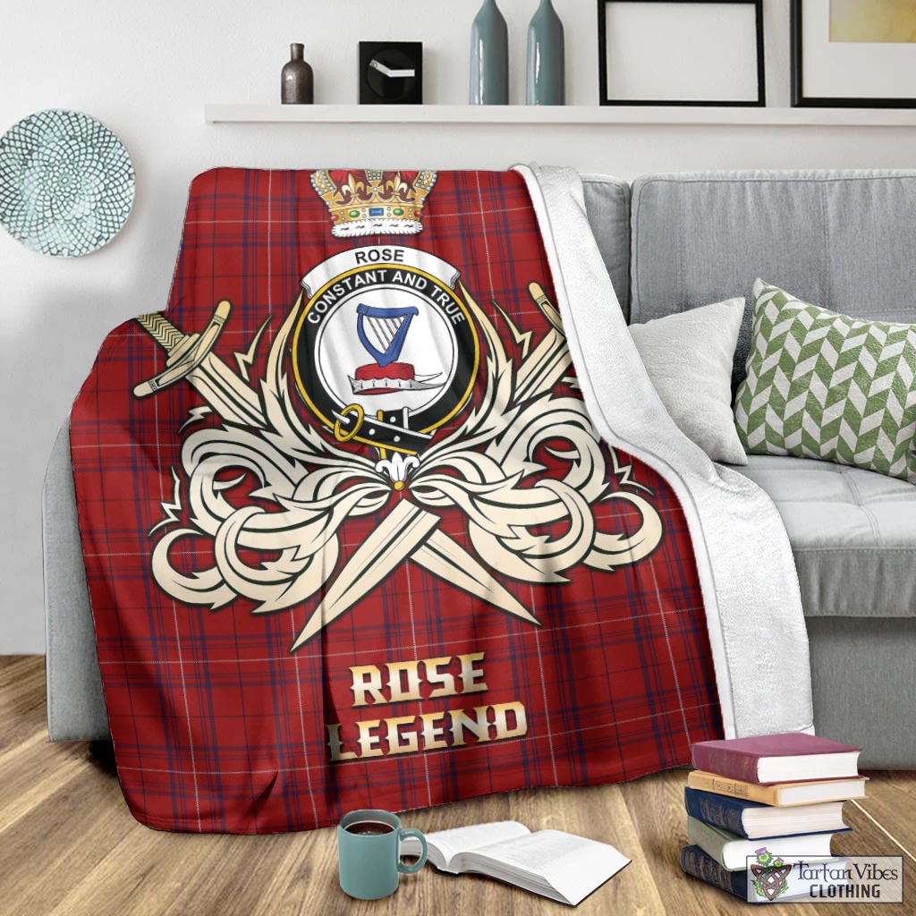 Tartan Vibes Clothing Rose of Kilravock Tartan Blanket with Clan Crest and the Golden Sword of Courageous Legacy