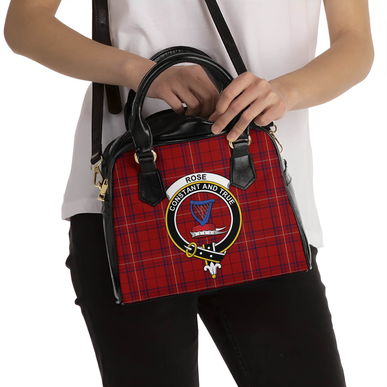 Rose of Kilravock Tartan Shoulder Handbags with Family Crest - Tartanvibesclothing