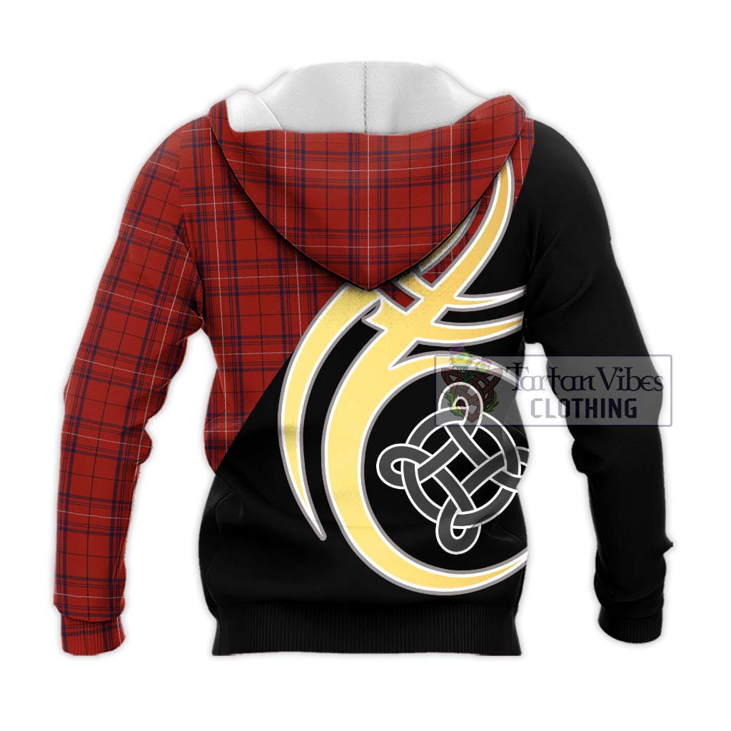 Tartan Vibes Clothing Rose of Kilravock Tartan Knitted Hoodie with Family Crest and Celtic Symbol Style