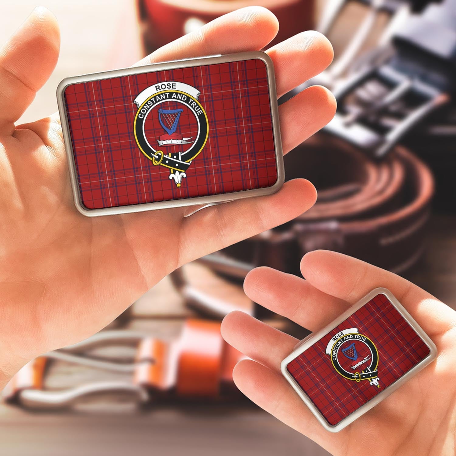 Rose of Kilravock Tartan Belt Buckles with Family Crest - Tartan Vibes Clothing