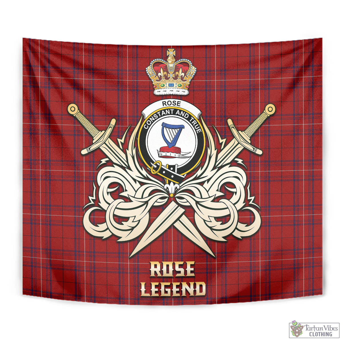 Tartan Vibes Clothing Rose of Kilravock Tartan Tapestry with Clan Crest and the Golden Sword of Courageous Legacy