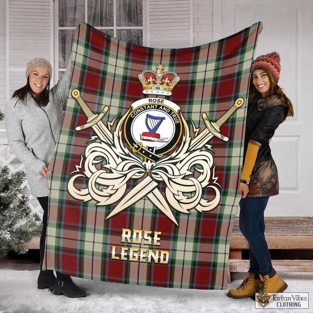 Tartan Vibes Clothing Rose White Dress Tartan Blanket with Clan Crest and the Golden Sword of Courageous Legacy