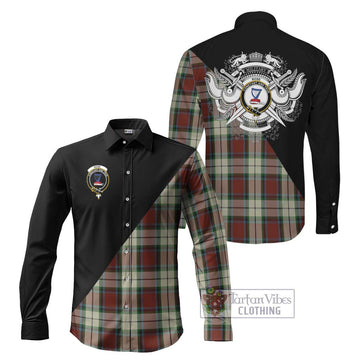 Rose White Dress Tartan Long Sleeve Button Shirt with Family Crest and Military Logo Style