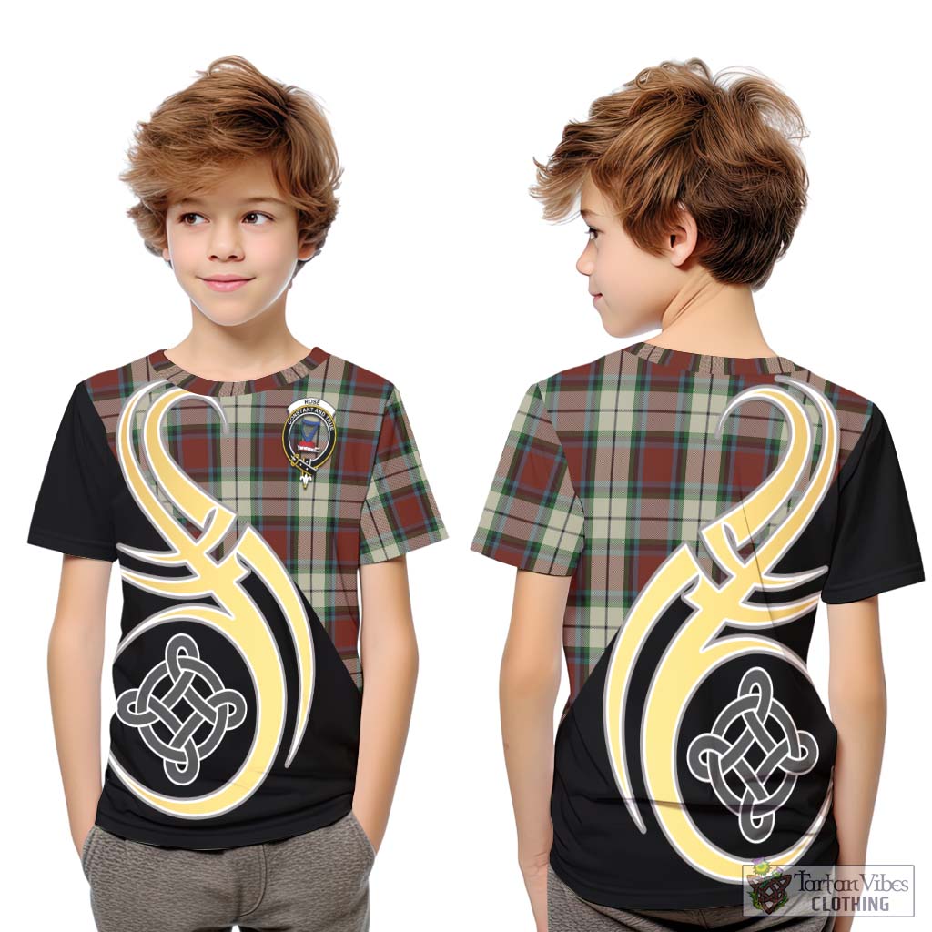 Tartan Vibes Clothing Rose White Dress Tartan Kid T-Shirt with Family Crest and Celtic Symbol Style