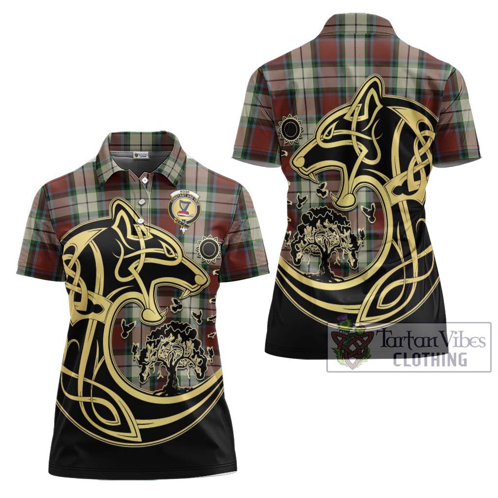 Tartan Vibes Clothing Rose White Dress Tartan Women's Polo Shirt with Family Crest Celtic Wolf Style