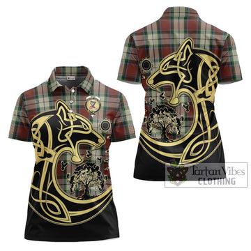 Rose White Dress Tartan Women's Polo Shirt with Family Crest Celtic Wolf Style