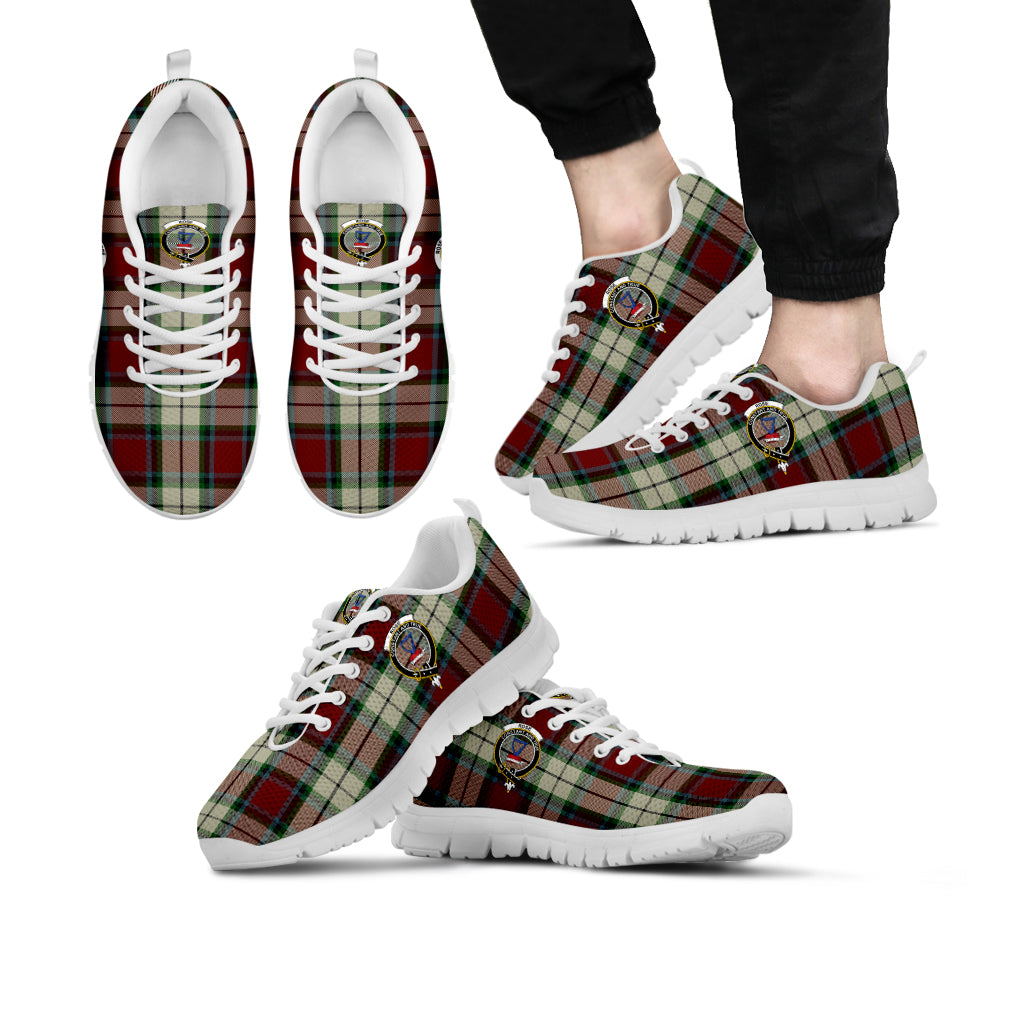 Rose White Dress Tartan Sneakers with Family Crest Kid's Sneakers - Tartan Vibes Clothing