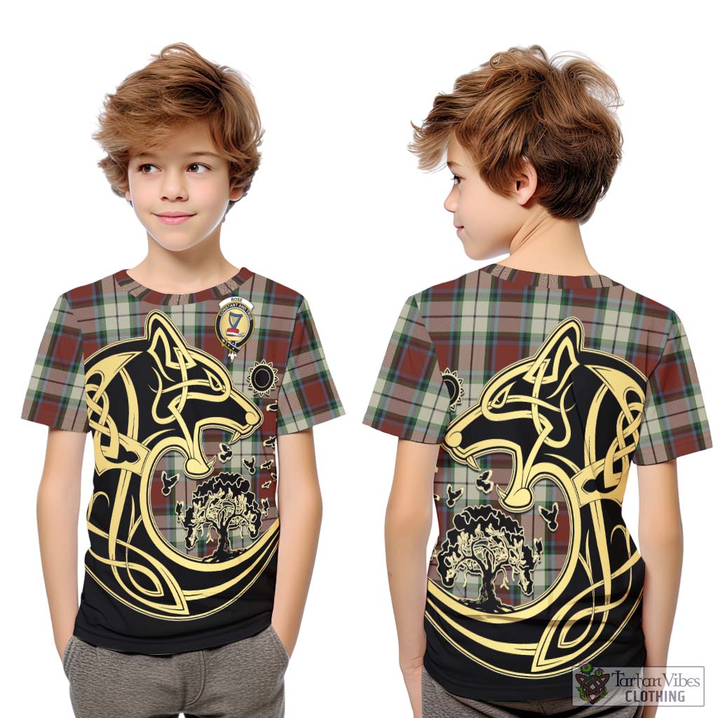 Tartan Vibes Clothing Rose White Dress Tartan Kid T-Shirt with Family Crest Celtic Wolf Style