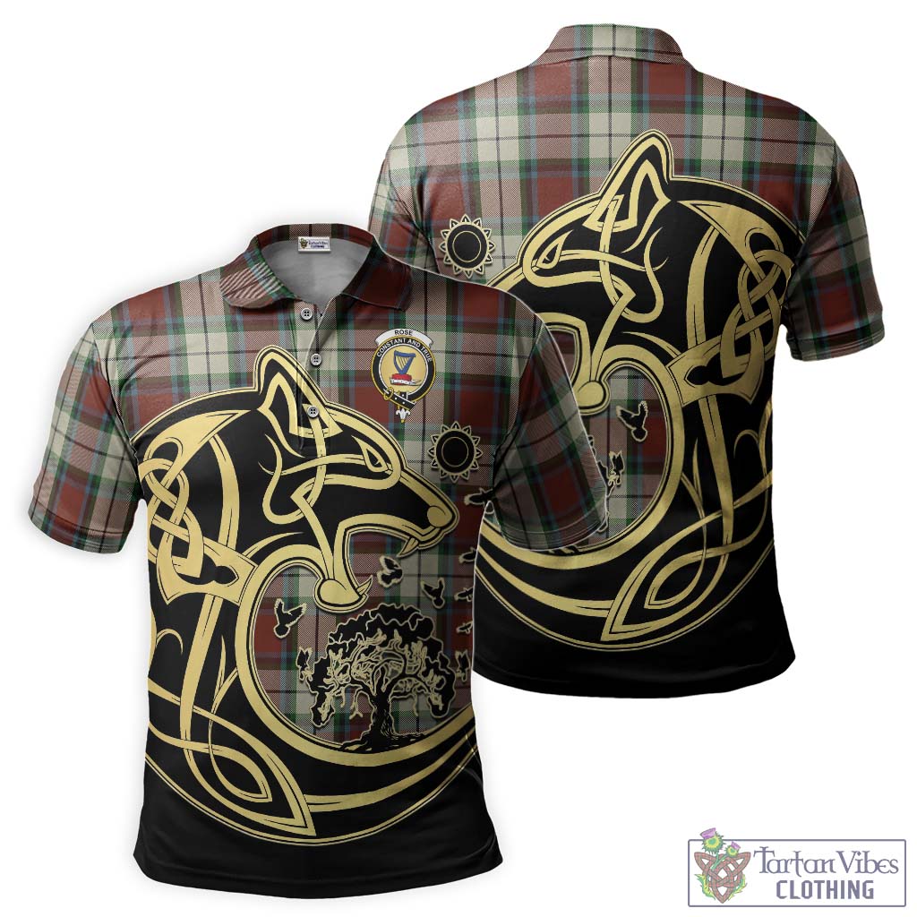 Tartan Vibes Clothing Rose White Dress Tartan Polo Shirt with Family Crest Celtic Wolf Style