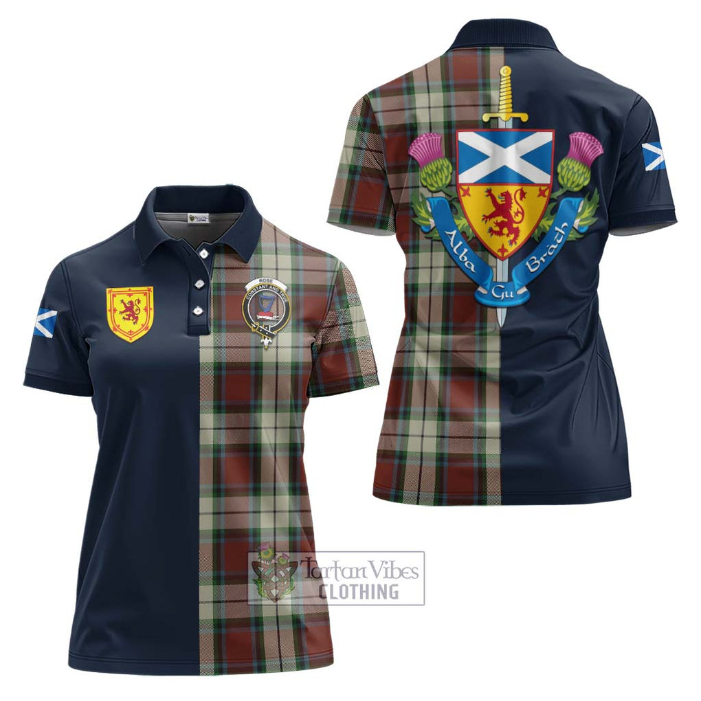 Tartan Vibes Clothing Rose White Dress Tartan Women's Polo Shirt with Scottish Lion Royal Arm Half Style