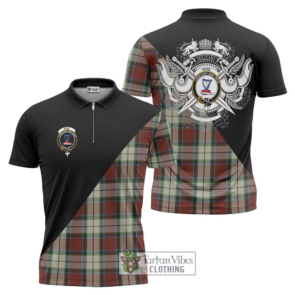 Rose White Dress Tartan Zipper Polo Shirt with Family Crest and Military Logo Style Unisex - Tartanvibesclothing Shop