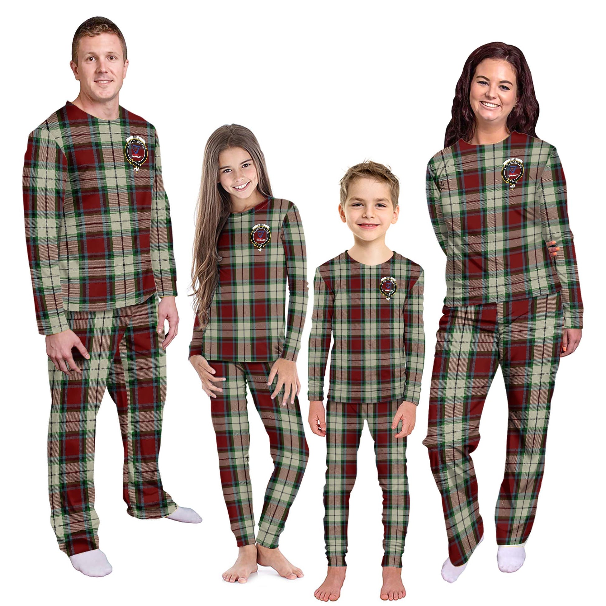 Rose White Dress Tartan Pajamas Family Set with Family Crest - Tartanvibesclothing