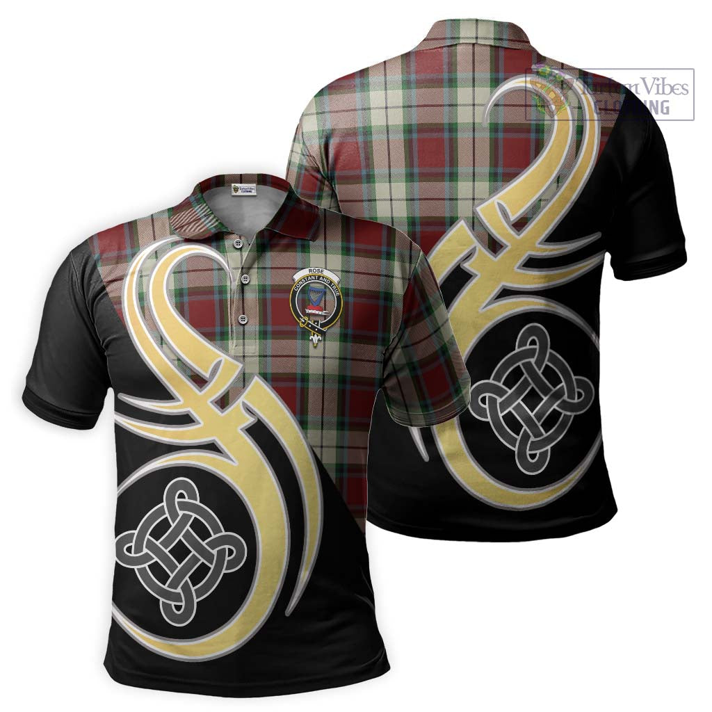 Tartan Vibes Clothing Rose White Dress Tartan Polo Shirt with Family Crest and Celtic Symbol Style
