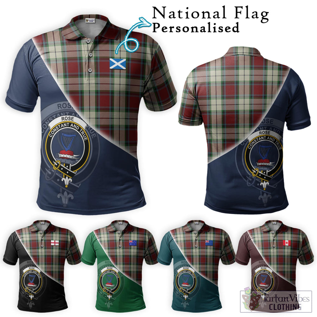 Rose White Dress Tartan Polo Shirt with Personalised National Flag and Family Crest Half Style Maroon - Tartanvibesclothing Shop