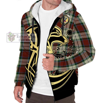 Rose White Dress Tartan Sherpa Hoodie with Family Crest Celtic Wolf Style