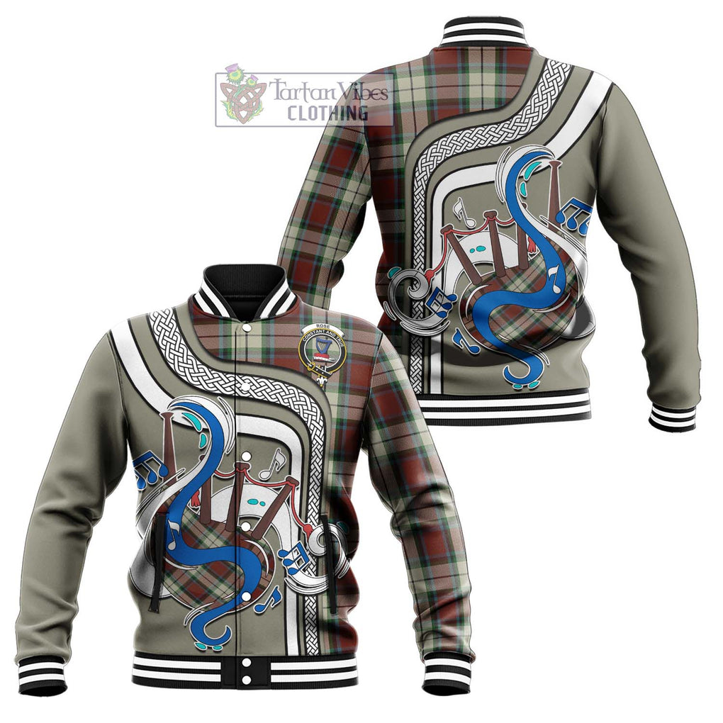 Tartan Vibes Clothing Rose White Dress Tartan Baseball Jacket with Epic Bagpipe Style