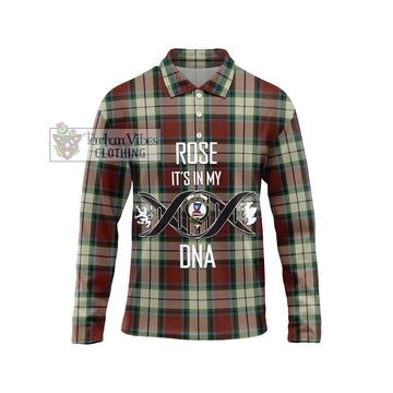 Rose White Dress Tartan Long Sleeve Polo Shirt with Family Crest DNA In Me Style