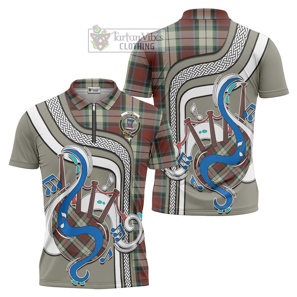 Rose White Dress Tartan Zipper Polo Shirt with Epic Bagpipe Style Unisex - Tartanvibesclothing Shop