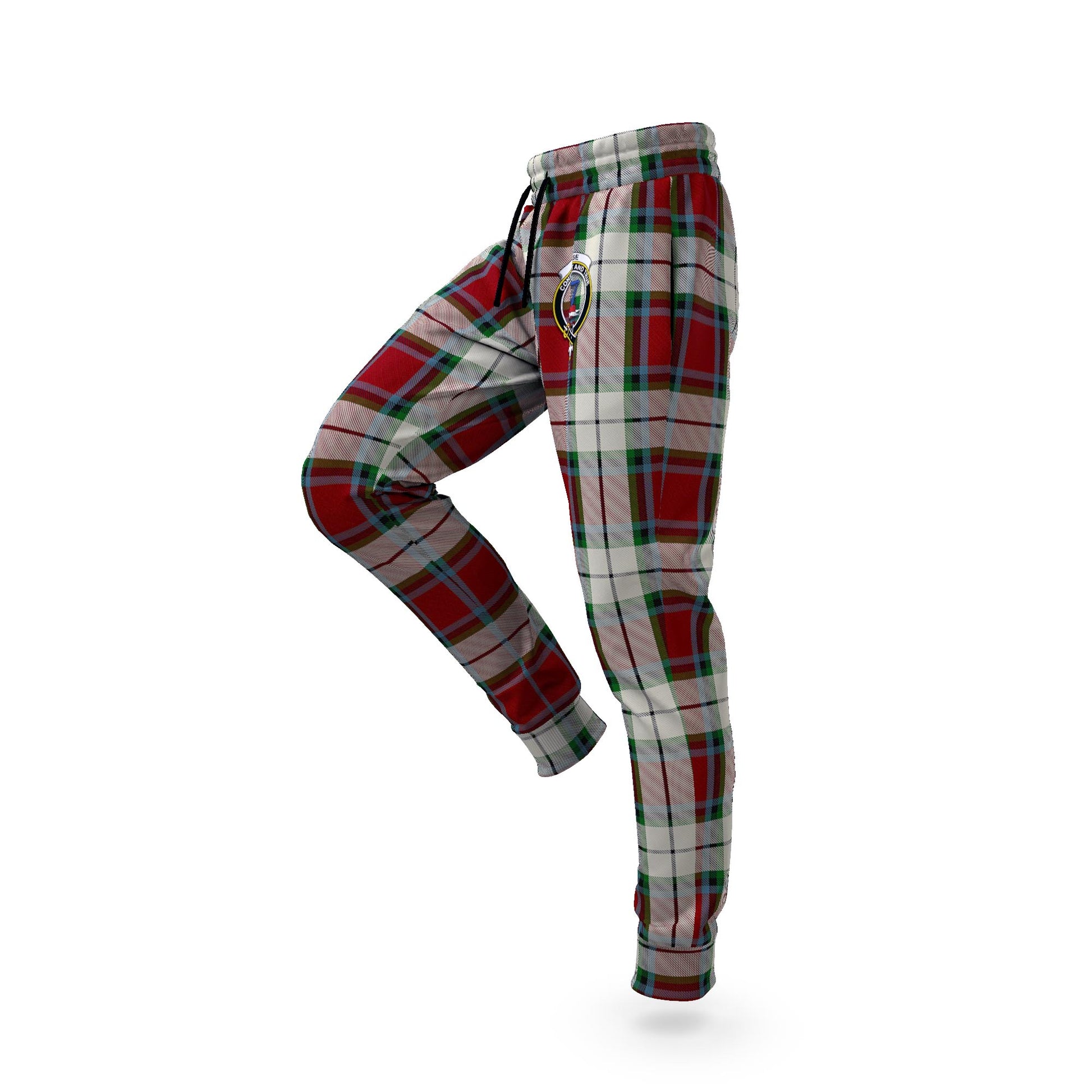 Rose White Dress Tartan Joggers Pants with Family Crest S - Tartanvibesclothing Shop