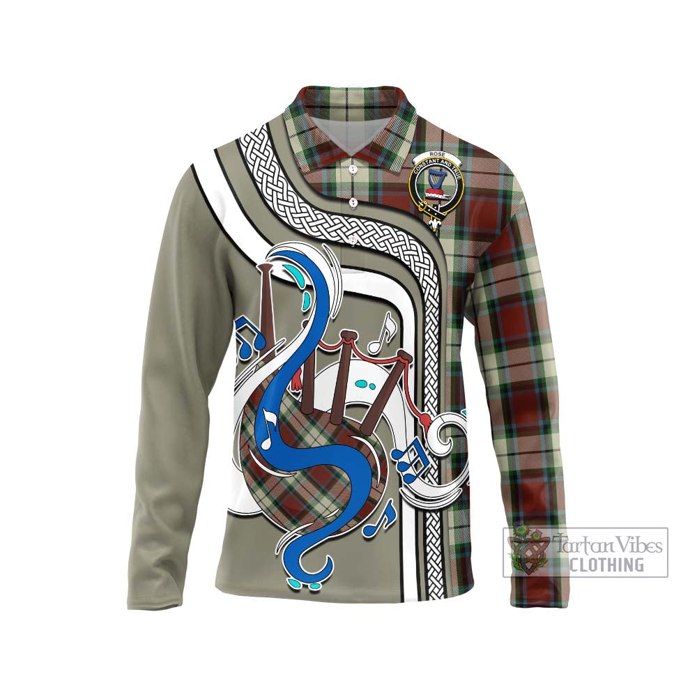 Tartan Vibes Clothing Rose White Dress Tartan Long Sleeve Polo Shirt with Epic Bagpipe Style