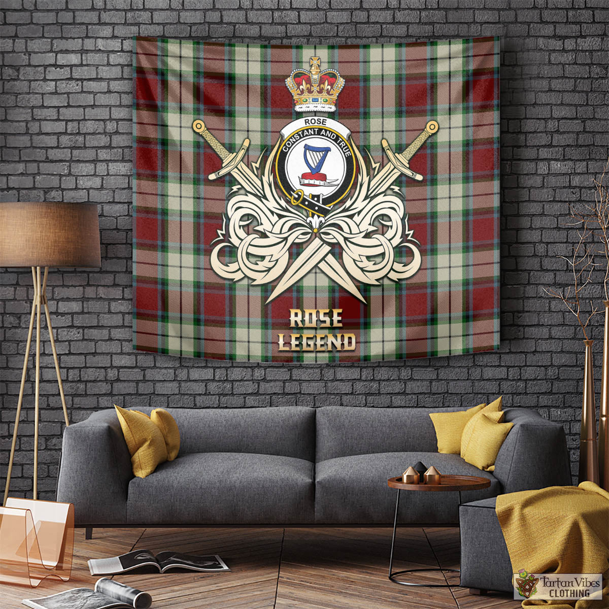 Tartan Vibes Clothing Rose White Dress Tartan Tapestry with Clan Crest and the Golden Sword of Courageous Legacy