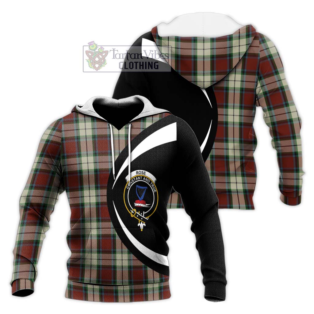 Rose White Dress Tartan Knitted Hoodie with Family Crest Circle Style Unisex Knitted Pullover Hoodie - Tartan Vibes Clothing