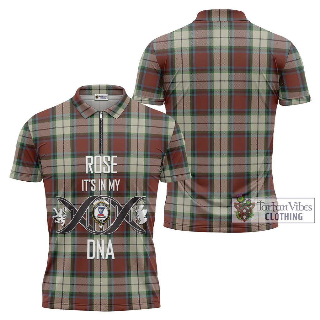 Rose White Dress Tartan Zipper Polo Shirt with Family Crest DNA In Me Style Unisex - Tartanvibesclothing Shop