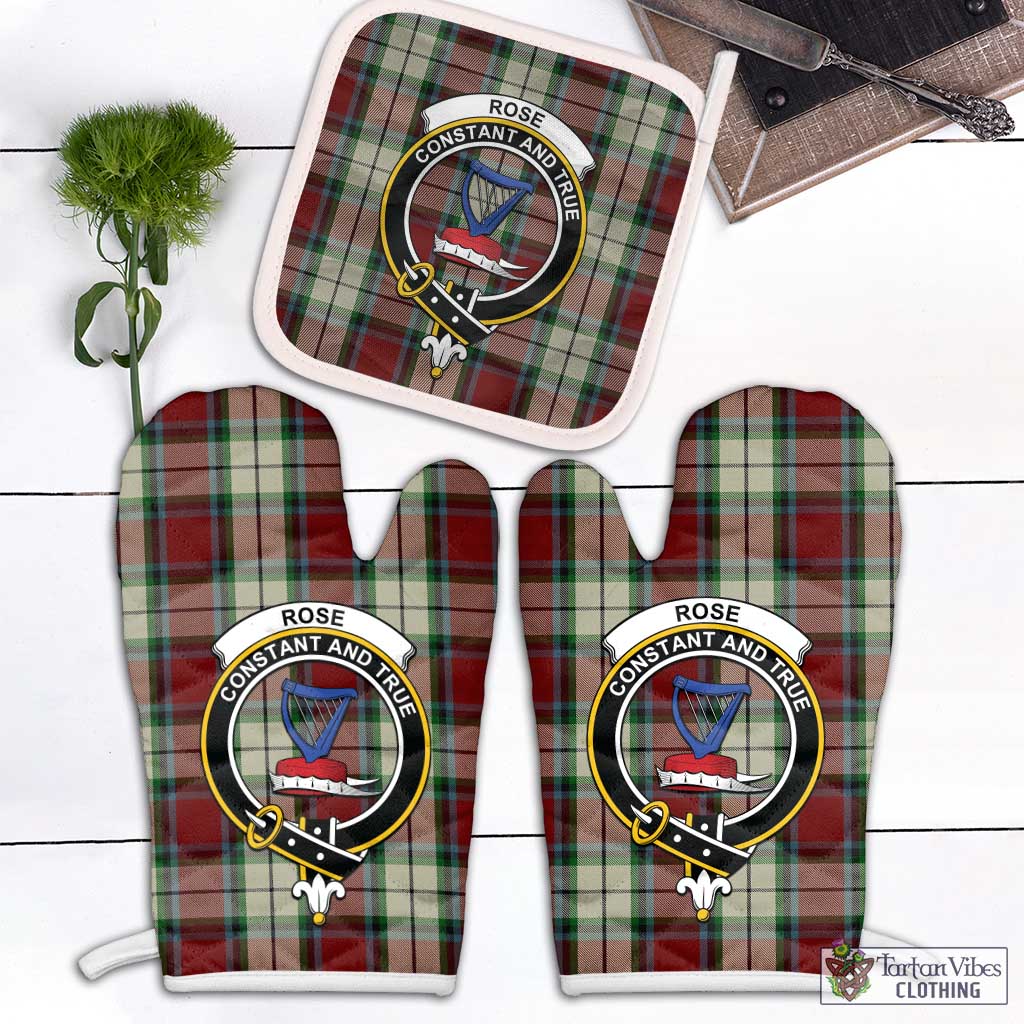 Tartan Vibes Clothing Rose White Dress Tartan Combo Oven Mitt & Pot-Holder with Family Crest