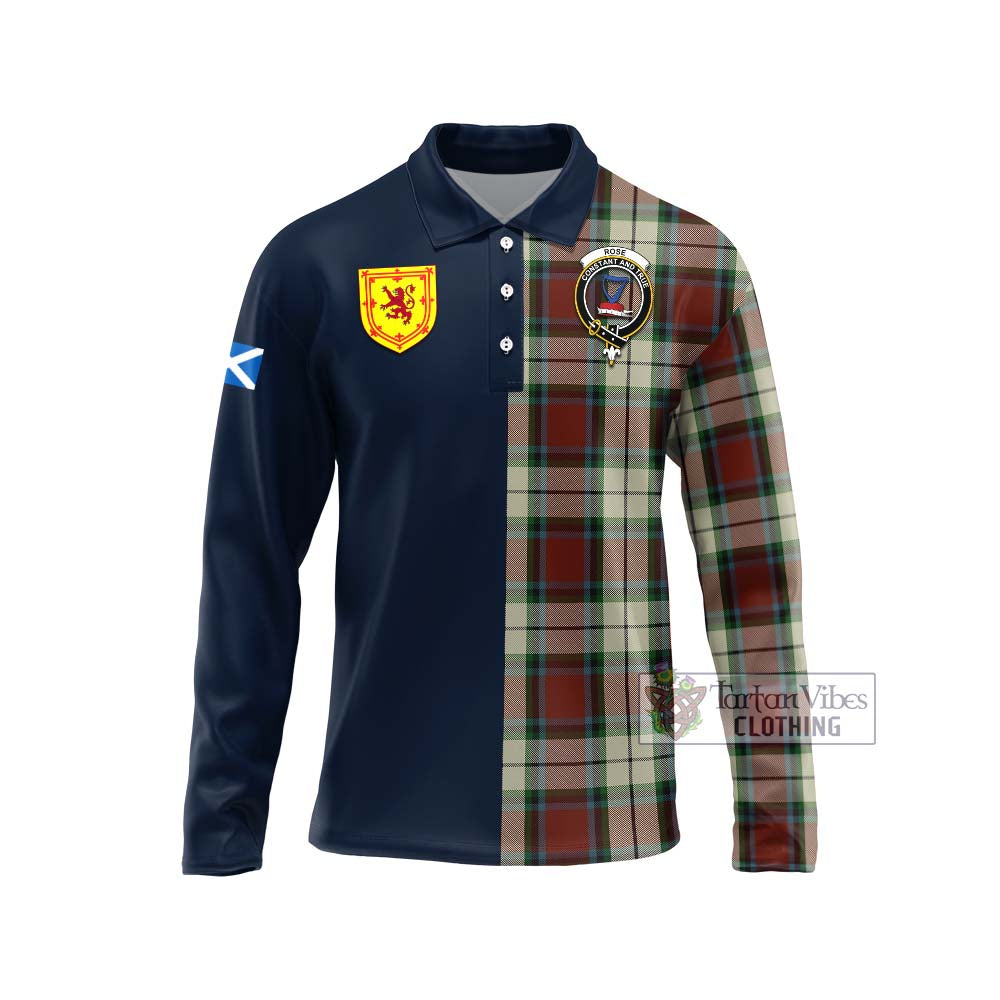 Tartan Vibes Clothing Rose White Dress Tartan Long Sleeve Polo Shirt with Scottish Lion Royal Arm Half Style