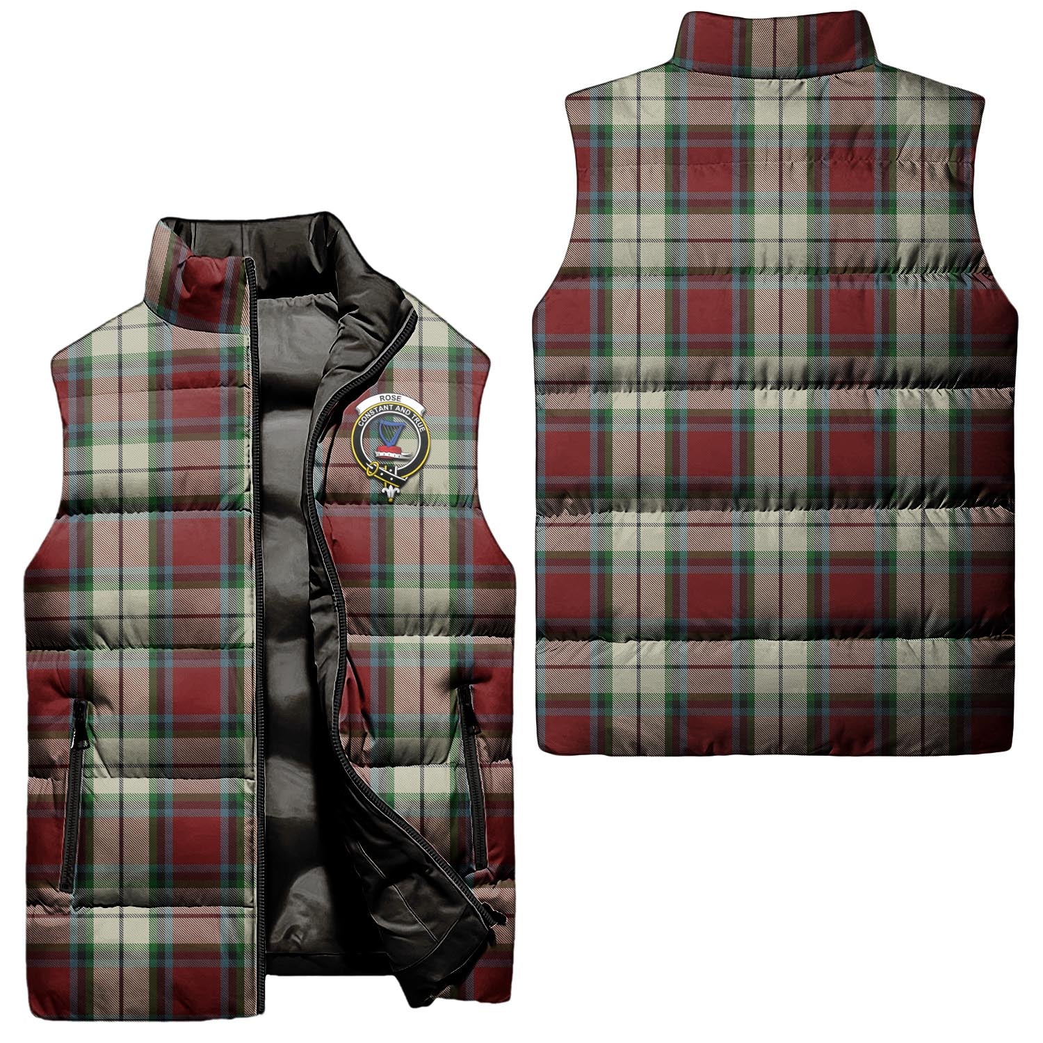 Rose White Dress Tartan Sleeveless Puffer Jacket with Family Crest Unisex - Tartanvibesclothing