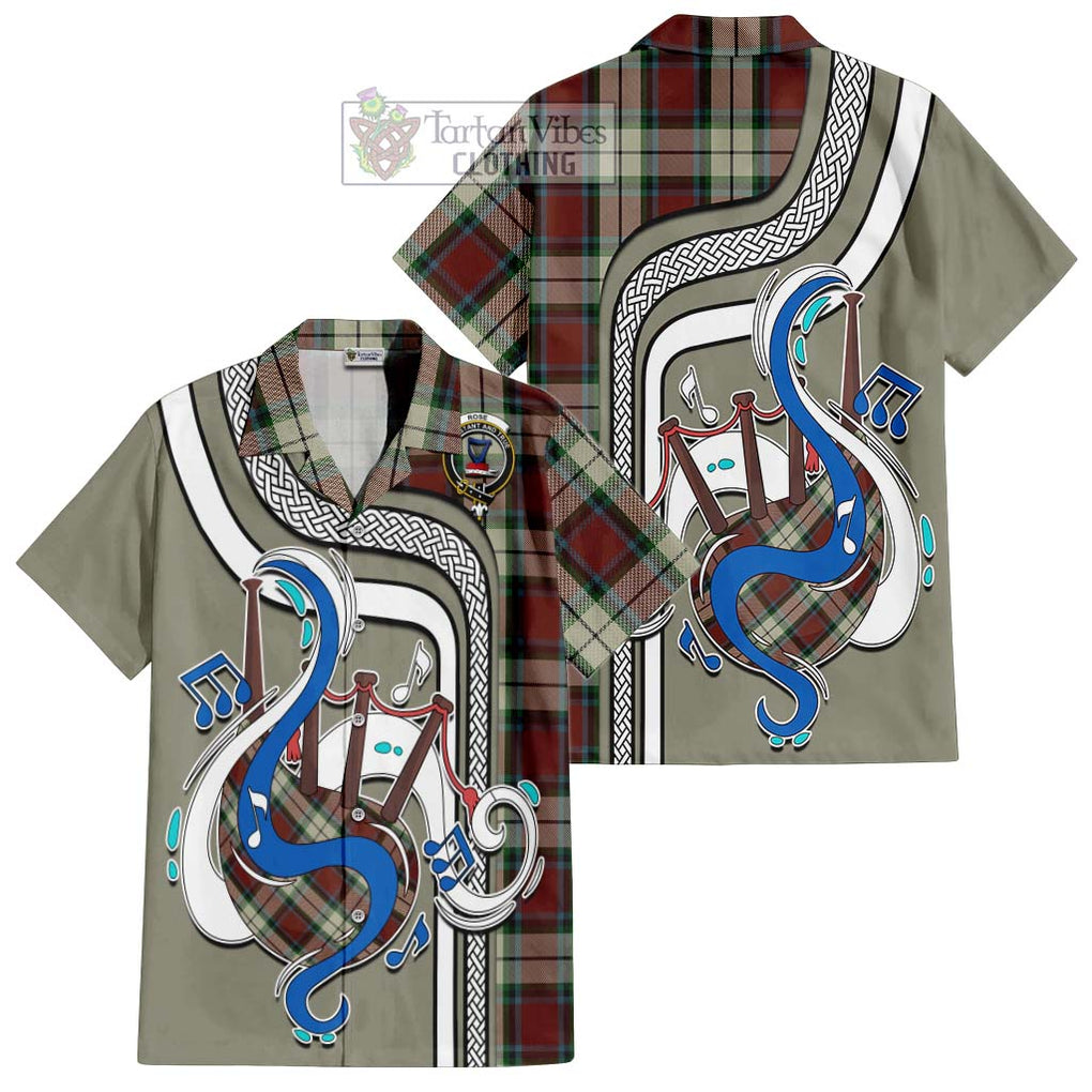 Rose White Dress Tartan Short Sleeve Button Shirt with Epic Bagpipe Style Kid - Tartanvibesclothing Shop