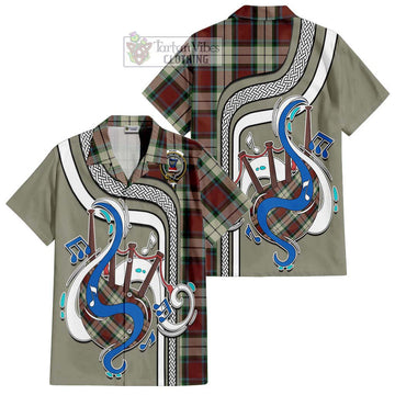 Rose White Dress Tartan Short Sleeve Button Shirt with Epic Bagpipe Style