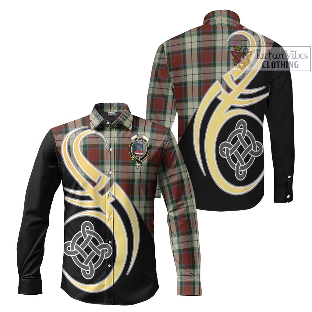 Rose White Dress Tartan Long Sleeve Button Shirt with Family Crest and Celtic Symbol Style Men's Shirt S - Tartan Vibes Clothing