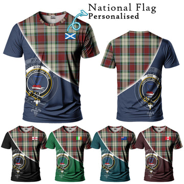 Rose White Dress Tartan T-Shirt with Personalised National Flag and Family Crest Half Style