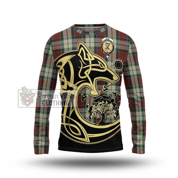 Rose White Dress Tartan Long Sleeve T-Shirt with Family Crest Celtic Wolf Style
