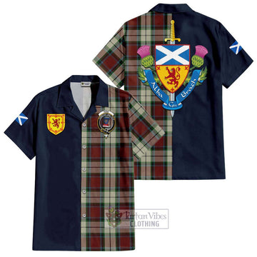 Rose White Dress Tartan Short Sleeve Button Shirt Alba with Scottish Lion Royal Arm Half Style