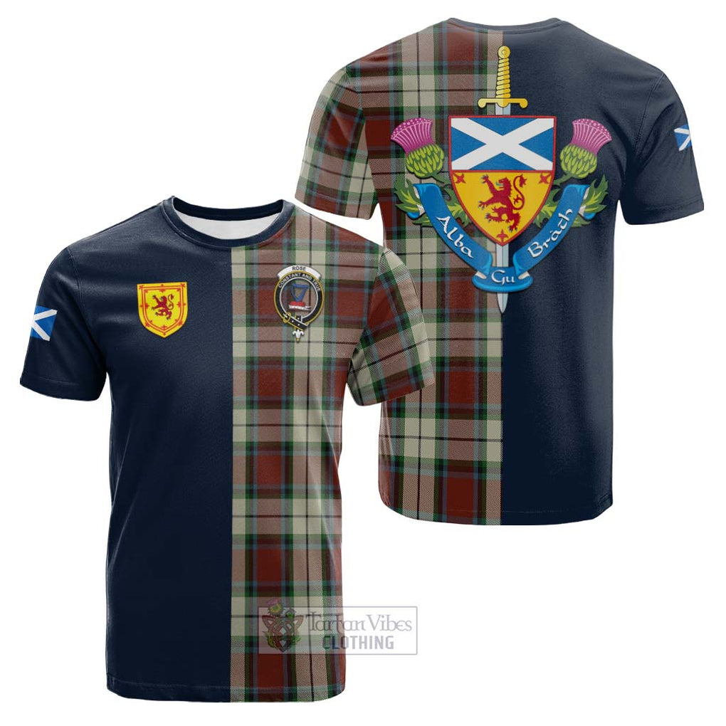 Tartan Vibes Clothing Rose White Dress Tartan Cotton T-shirt with Scottish Lion Royal Arm Half Style