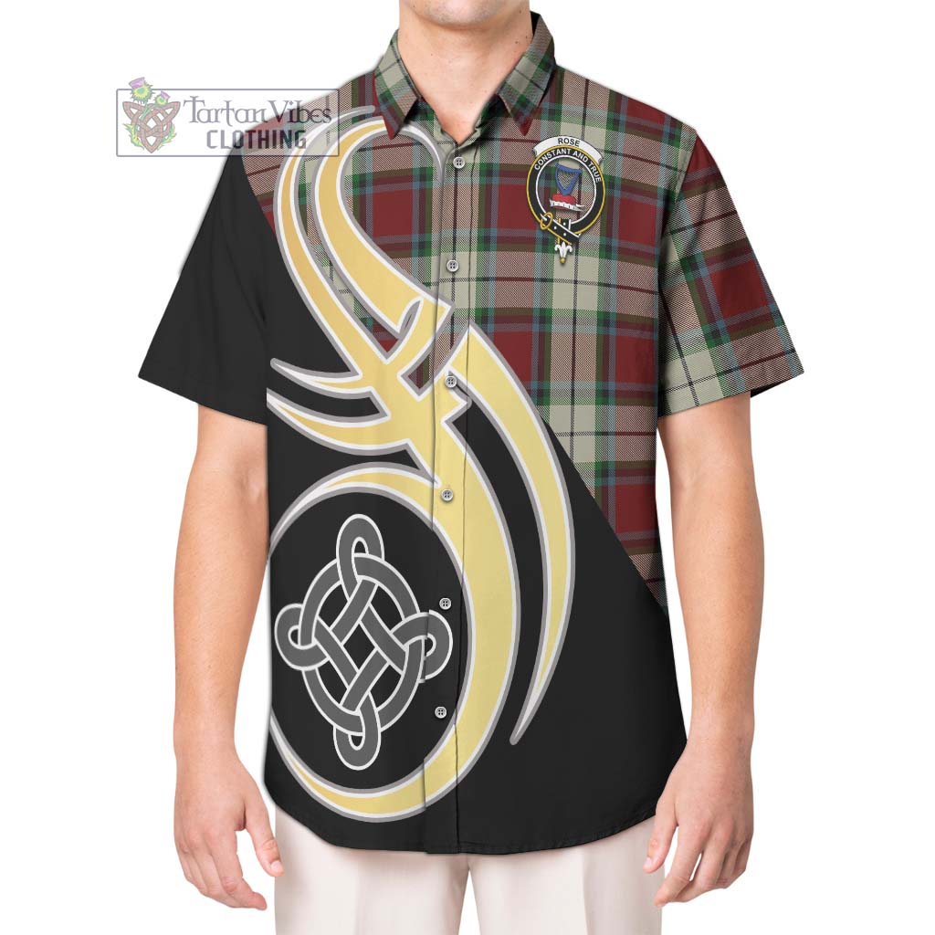 Rose White Dress Tartan Short Sleeve Button Shirt with Family Crest and Celtic Symbol Style Kid - Tartan Vibes Clothing