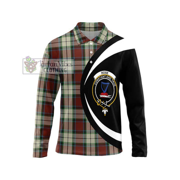 Rose White Dress Tartan Long Sleeve Polo Shirt with Family Crest Circle Style