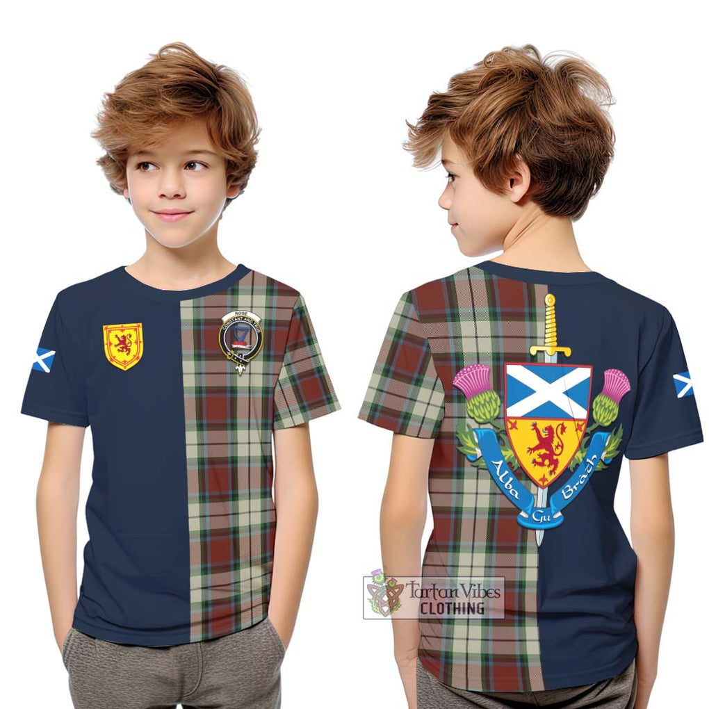 Tartan Vibes Clothing Rose White Dress Tartan Kid T-Shirt with Scottish Lion Royal Arm Half Style